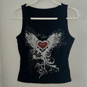 SHEIN Black Winged Heart Tank Top